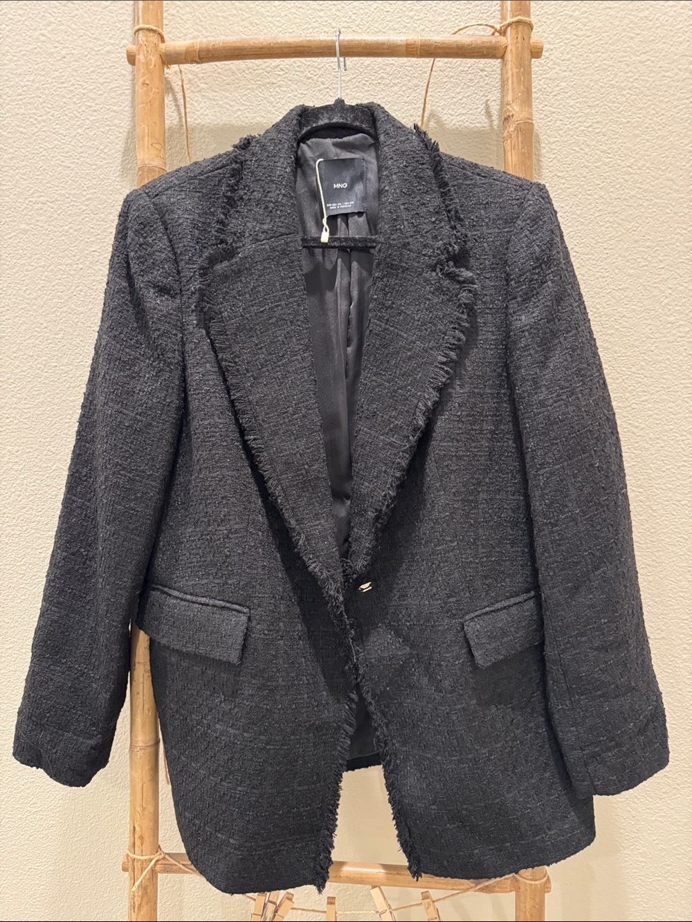 Mango Structured Black Tweed Blazer Jacket - Women